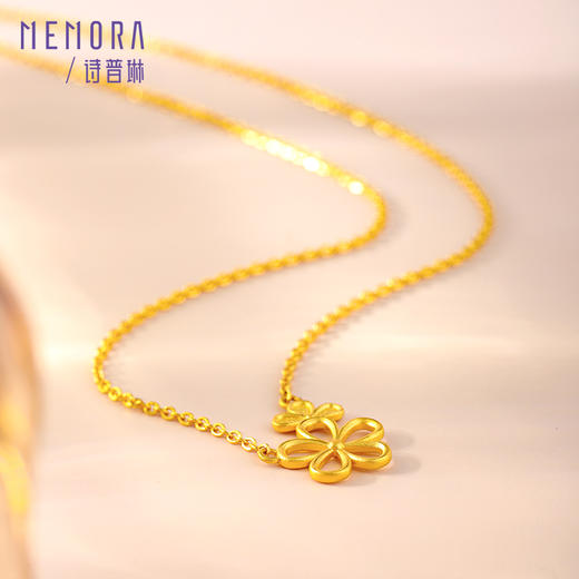 黄金项链女足金花朵素金套链双花锁骨链送女友礼物【按克计价黄金1】MEMORA诗普琳GNE03201（线上专供) 商品图3