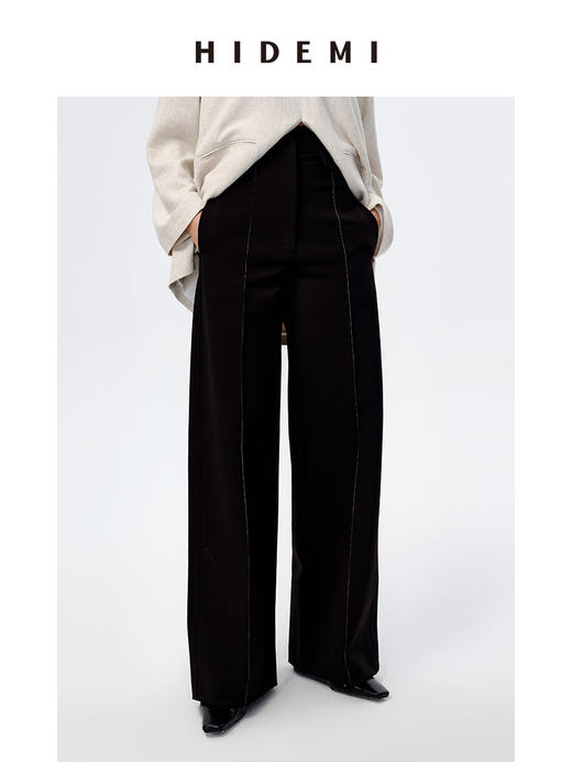 HIDEMI 显瘦高腰明线设计感口袋式阔腿西裤 商品图4