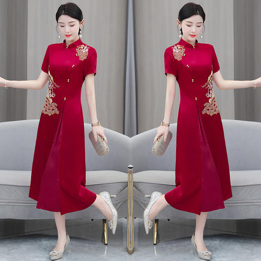 婚宴装绣花连衣裙2023夏季新款时尚洋气优雅复古修身显瘦长裙AHM-yhfs7543 商品图2