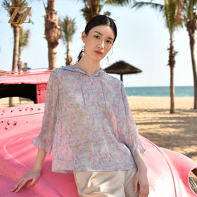 佐尔美夏季新款 轻盈舒适桑蚕丝真丝乔其防晒帽衫女E32CS04