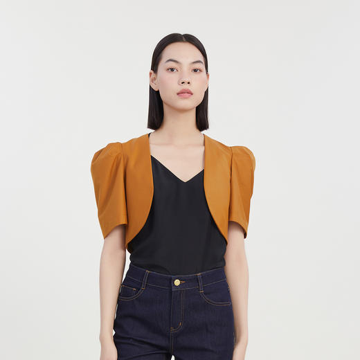 谜底特色短款外套短袖女2023夏新款后背镂空泡泡袖披肩232MW0634 商品图1