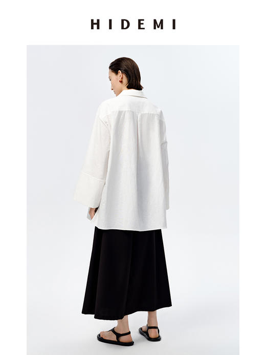 HIDEMI 水洗艺术感亚麻翻领廓形衬衫 商品图8