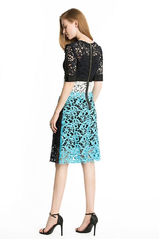 DONG DE XI 色彩拼接镂空钩花连衣裙 1967 商品图3