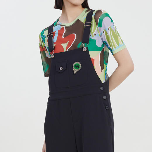 谜底时尚背带裤女2023夏新款宽松高腰直筒裤连体九分裤232MK0586 商品图3