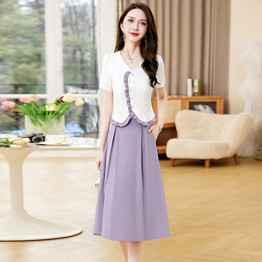 简约小香风，穿搭套装裙减龄木耳边显瘦两件套HR-WX719-19 商品图0