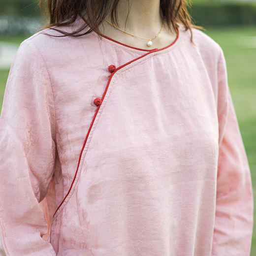 * 绽放295朵/亚麻提花新中式旗袍领七分袖连衣裙 商品图3