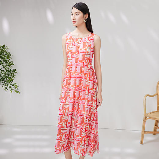 EITIE爱特爱夏季新款时尚减龄无袖修身印花连衣裙女A字连衣裙6607309 商品图2