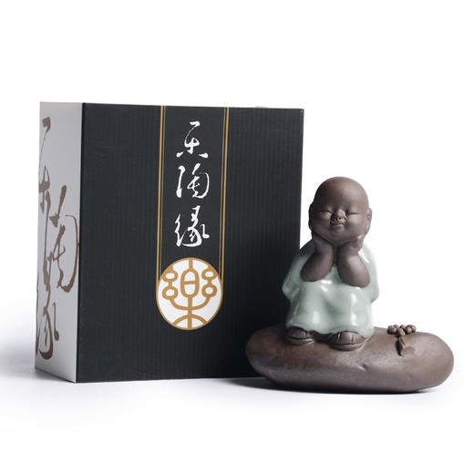 成艺无忧小和尚茶宠静思茶宠摆件创意哥窑青瓷精品可养开片小和尚纯手工茶玩茶道配件 商品图5