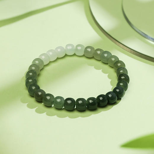 周六福珠宝玉石青珠雅韵手串和田青玉玉石手链简约圆珠送女友礼物 商品图2