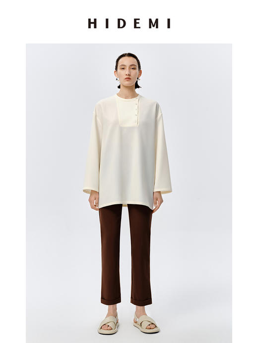 HIDEMI 云朵顺滑轻肤感极简廓形不对称按扣宽松廓形上衣 商品图1