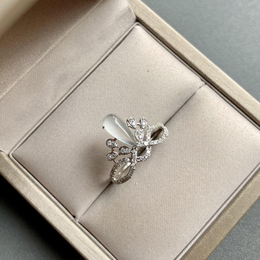 玻璃种翡翠皇冠戒指18k白金钻石镶嵌 商品图0