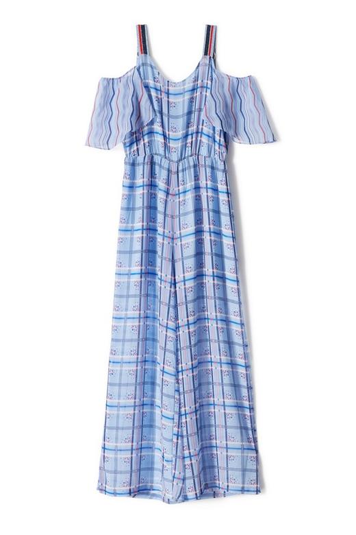 TONGRI曈日 蓝色格纹半透明吊带连体裤 6869 商品图6