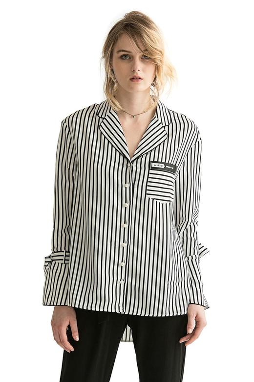 ROSEHOO 黑白条纹睡衣风雪纺衬衫 2088 商品图0