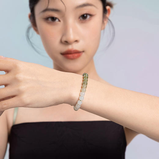 周六福珠宝玉石青珠雅韵手串和田青玉玉石手链简约圆珠送女友礼物 商品图4