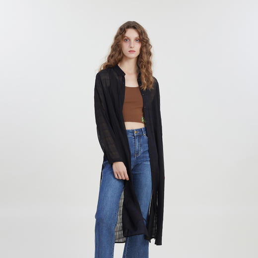 谜底宽松长款衬衫长袖女2023夏新款时尚简约A型长衬衣232MC0707 商品图2