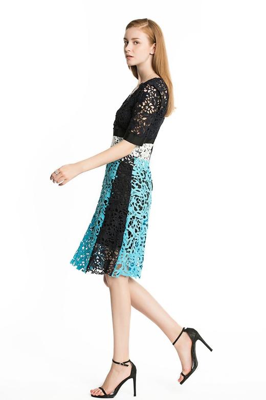 DONG DE XI 色彩拼接镂空钩花连衣裙 1967 商品图2