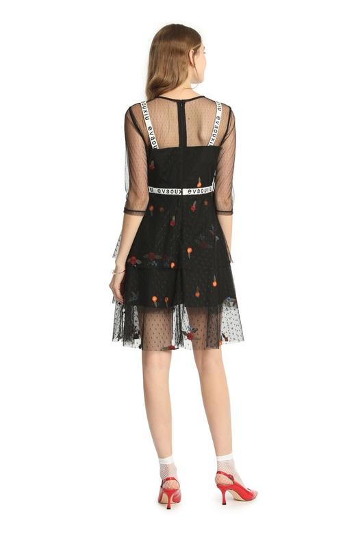 EVA OUXIU伊华欧秀 黑色网纱仿两件连衣裙 1957 商品图3