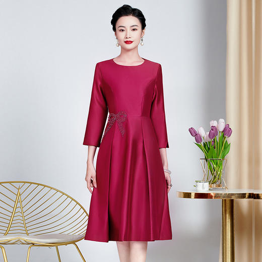 MLY春夏新款丝毛气质婚礼喜婆婆女装大码A摆大摆显瘦连衣裙 商品图1