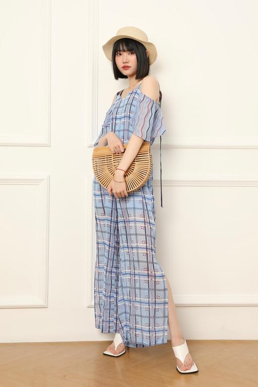 TONGRI曈日 蓝色格纹半透明吊带连体裤 6869 商品图2