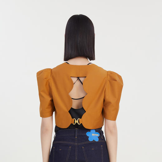 谜底特色短款外套短袖女2023夏新款后背镂空泡泡袖披肩232MW0634 商品图2