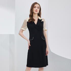 NF8E1斯尔丽瑟俪2023年春夏新款设计感拼接西装领OL职业修身时尚连衣裙