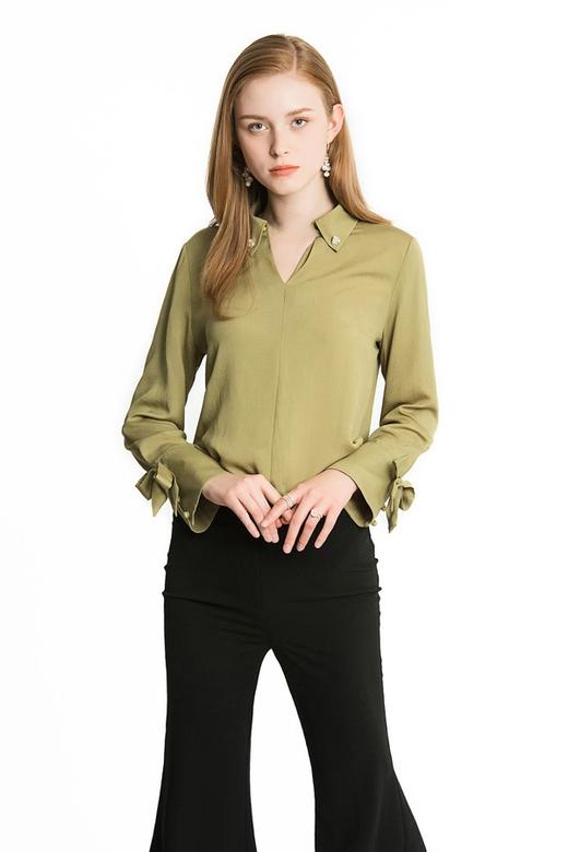 NOIR 草木绿喇叭袖雪纺上衣 1998 商品图0