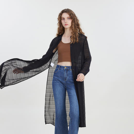 谜底宽松长款衬衫长袖女2023夏新款时尚简约A型长衬衣232MC0707 商品图1