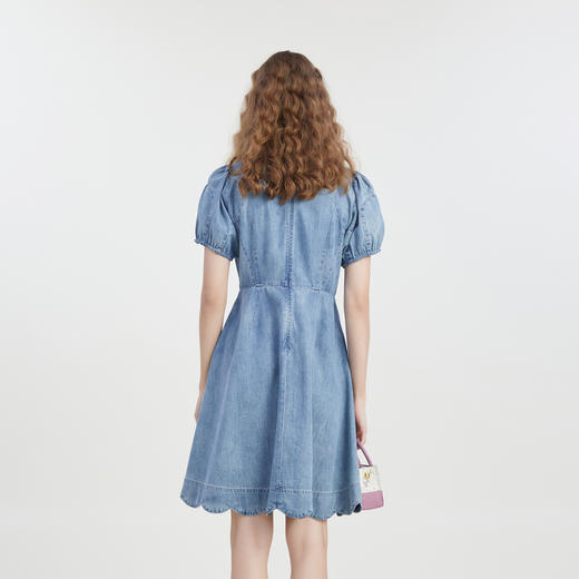 谜底复古V领牛仔连衣裙短袖2023夏季新款收腰显瘦中长裙232ML0624 商品图2