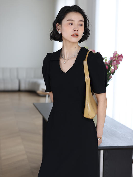 【一方喜物】HeyDress 醋酸系列法式V领连衣裙女夏季复古收腰黑色裙子 商品图1