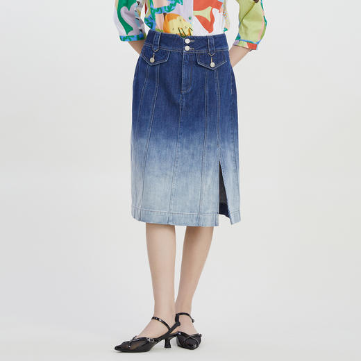 谜底牛仔半身裙女2023夏季新款水洗渐变色A型长款牛仔裙232MB0554 商品图0
