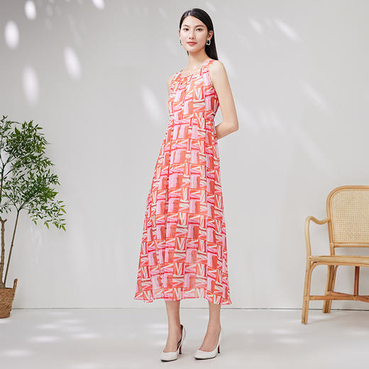 EITIE爱特爱夏季新款时尚减龄无袖修身印花连衣裙女A字连衣裙6607309 商品图3
