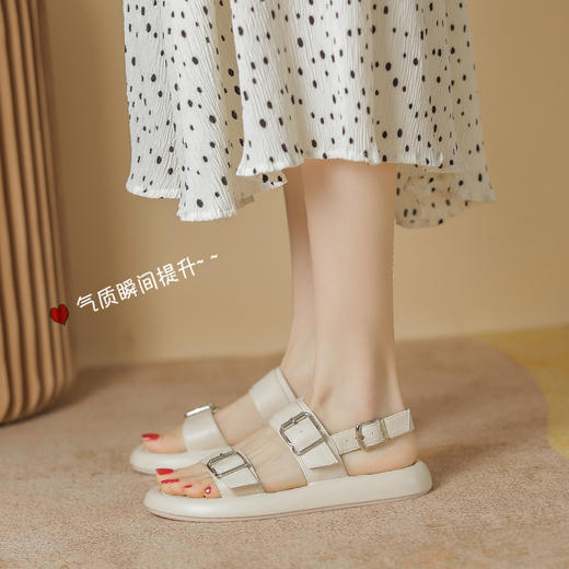 「三款配色！2023夏季新款」凉鞋女罗马凉鞋女平底凉鞋女厚底外穿夏天凉鞋女 商品图1