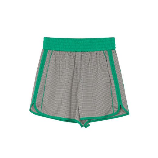 谜底复古休闲短裤女2023夏款松紧腰格纹拼接宽松阔腿裤232MK0611 商品图4