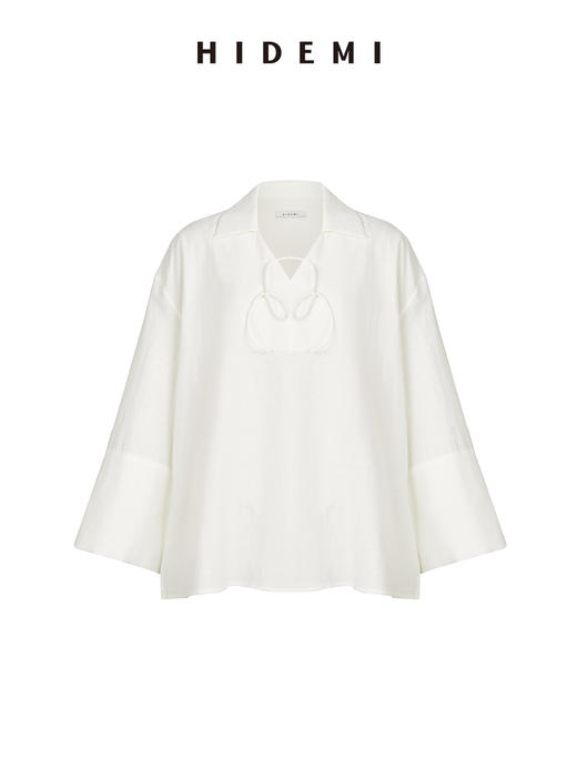 HIDEMI 水洗艺术感亚麻翻领廓形衬衫 商品图9