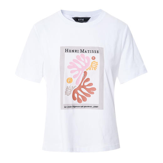 EITIE爱特爱夏季新款时尚百搭打底舒适弹力圆领印花T恤女7002703 商品图5