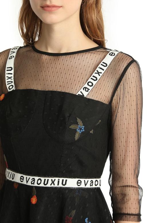 EVA OUXIU伊华欧秀 黑色网纱仿两件连衣裙 1957 商品图4