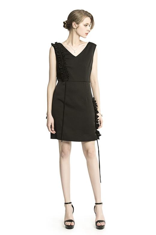 SUMMER & SAGE 黑色褶皱V领礼服 1837 商品图1