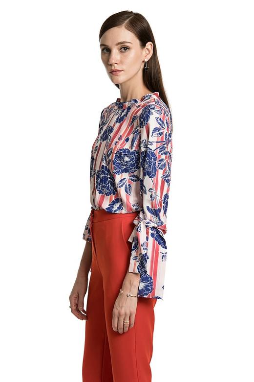 ZVY 玫瑰花条纹雪纺上衣 415 商品图2