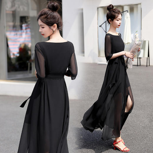 夏季新款，高腰五分袖时尚气质下摆开叉雪纺连衣裙HR-GJC2326-7 商品图3