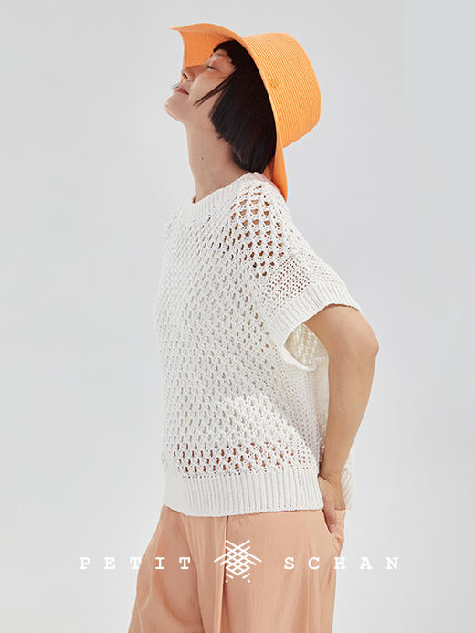 PETIT SCHAN小闪  CLO#251 Tide 潮汐 日本进口和纸纱混纺棉丝落肩网眼套头衫女 商品图4