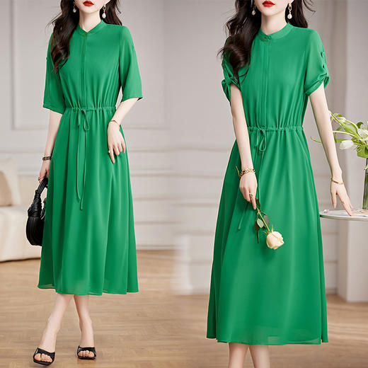 夏季新款，纯色雪纺单排多扣抽绳收腰连衣裙HR-GJC2333-1 商品图3