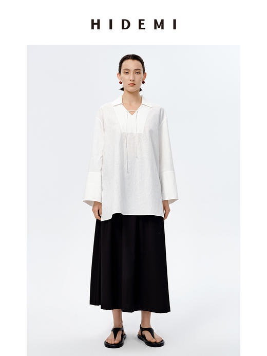 HIDEMI 水洗艺术感亚麻翻领廓形衬衫 商品图1