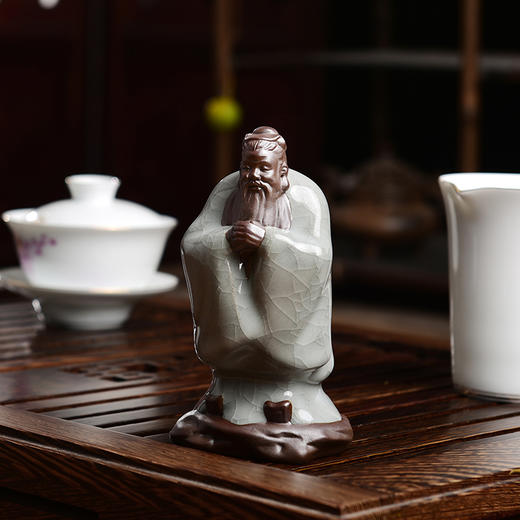 成艺青瓷孔子茶宠陆羽茶圣茶宠哥窑摆件可养开片冰裂釉茶具茶道配件 商品图0