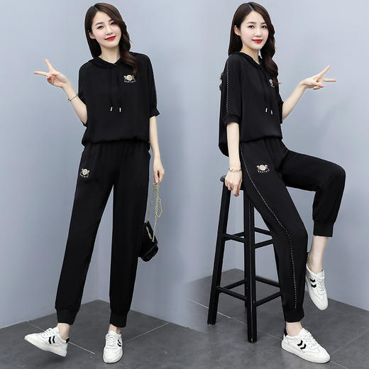 23新款时尚醋酸绣花拼接连帽修身显瘦套装YWY8813K198-6 商品图2