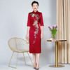 MLY醋酸缎改良妈妈岳母婚宴立领旗袍礼服过膝显瘦气质喜婆婆礼服 商品缩略图2