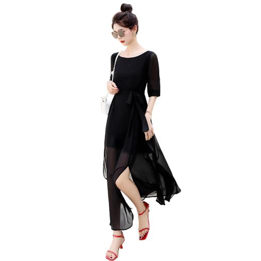 夏季新款，高腰五分袖时尚气质下摆开叉雪纺连衣裙HR-GJC2326-7 商品图4