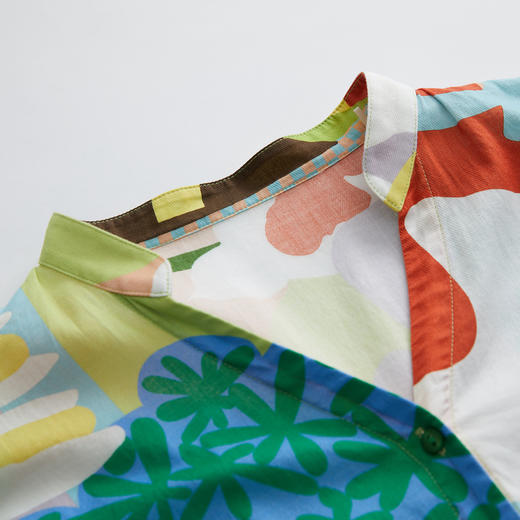 谜底时尚V领连衣裙短袖2023夏新款复古花色绑带收腰长裙232ML0697 商品图3