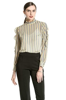 DOTACOKO 木耳边撞色条纹高领上衣 681