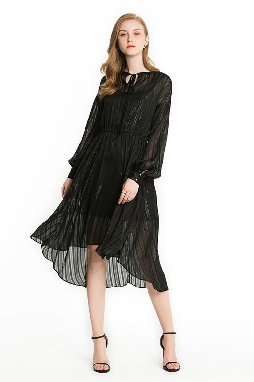 NOIR 黑色条纹雪纺连衣裙 1911 商品图0