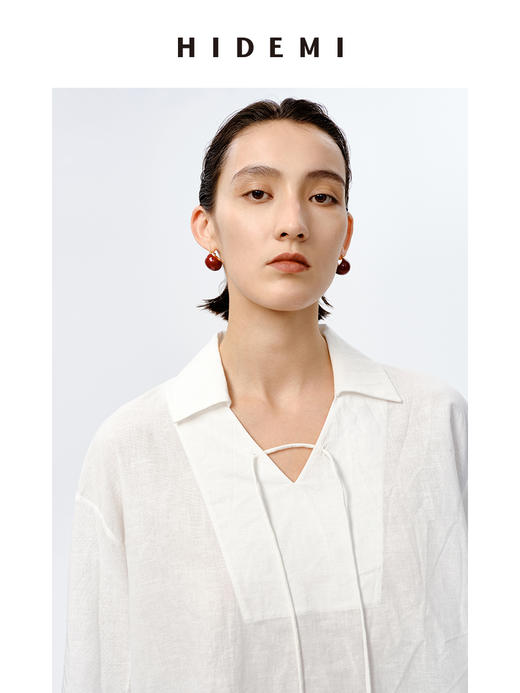 HIDEMI 水洗艺术感亚麻翻领廓形衬衫 商品图7